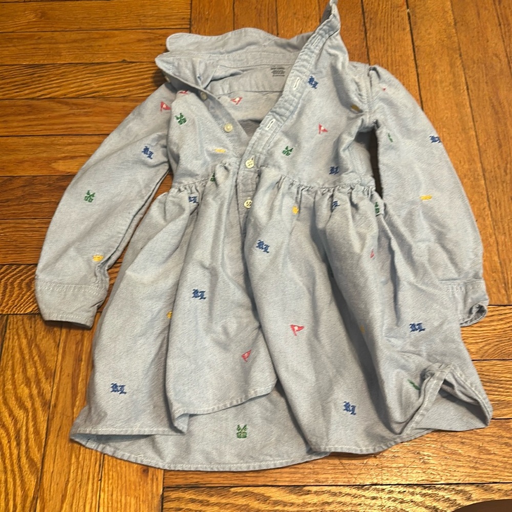 A blue multi colored polo dress 4/4t